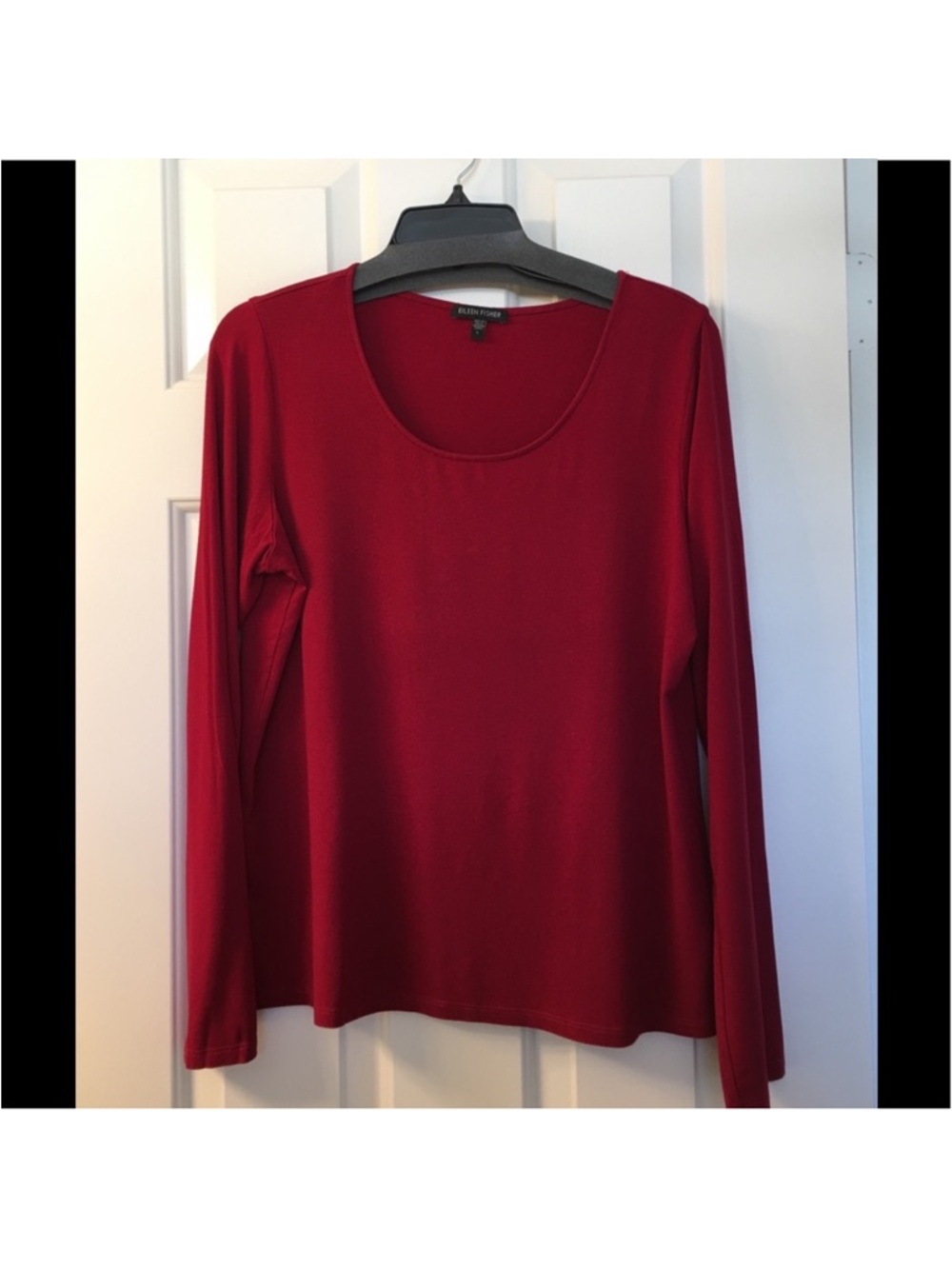 Eileen fisher red jersey knit top long sleeve L